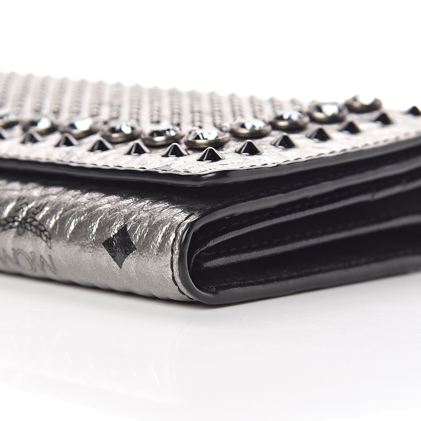 Metallic Visetos Swarovski Crystal Studded Flap Wallet Silver