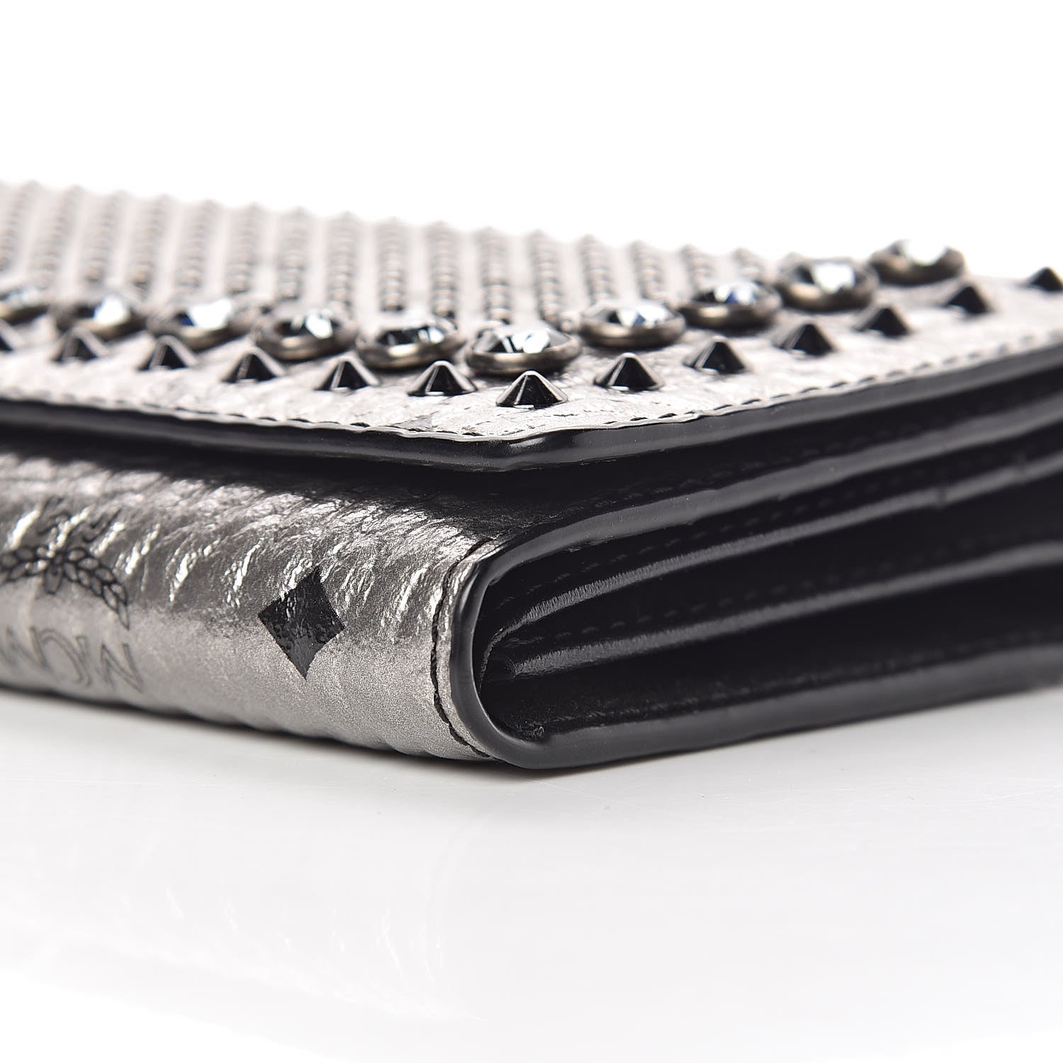 MCM Metallic Visetos Swarovski Crystal Studded Flap Wallet Silver 6 of 9