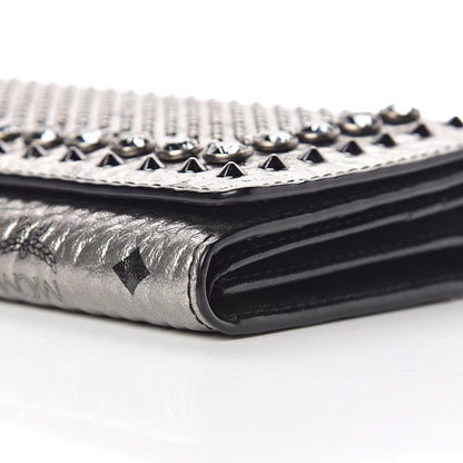 MCM Metallic Visetos Swarovski Crystal Studded Flap Wallet Silver 6 of 9
