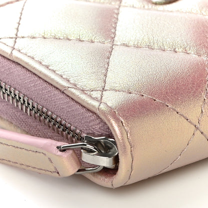 Chanel Iridescent Calfskin Quilted Zip Coin Purse Wallet Pink 9 of 11