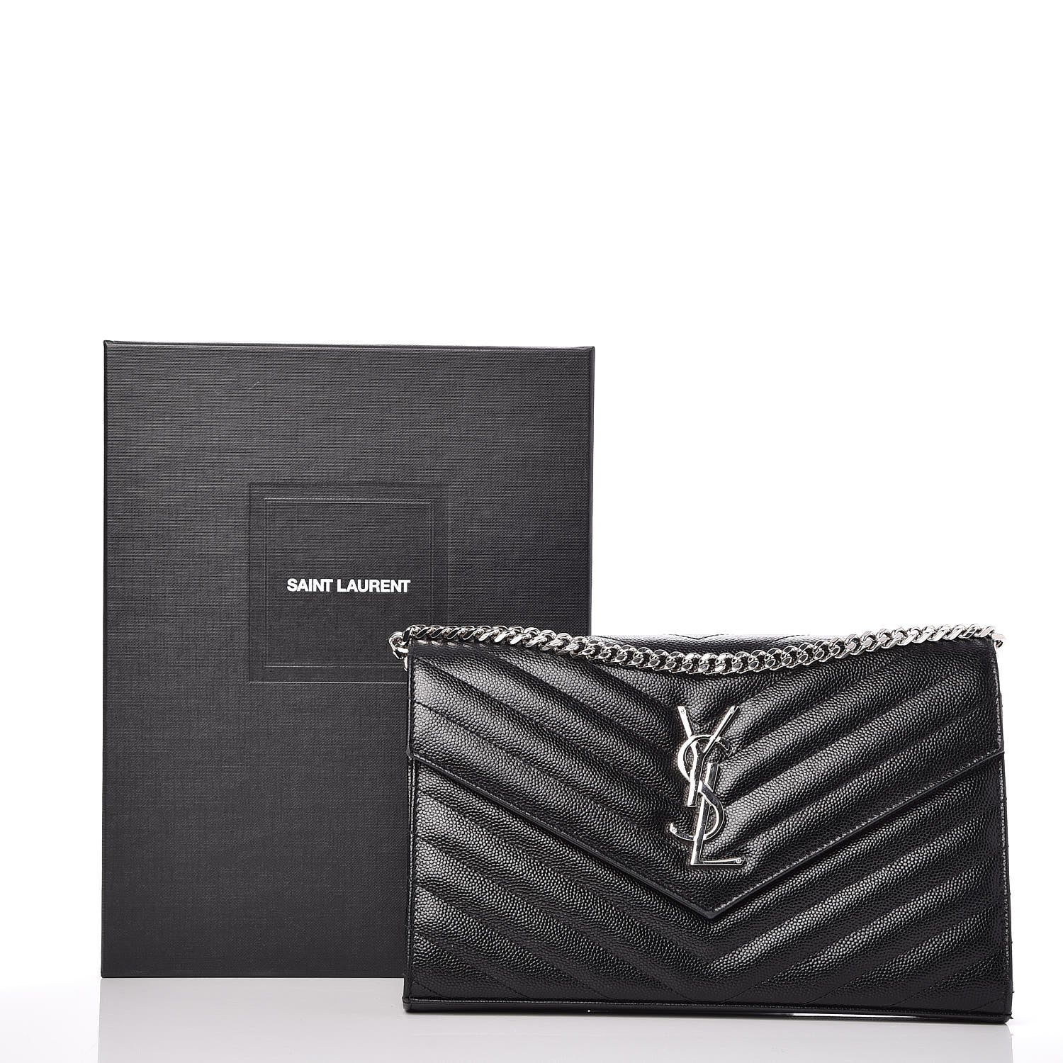 Saint Laurent Grain De Poudre Matelasse Chevron Monogram Chain Wallet Black 8 of 8