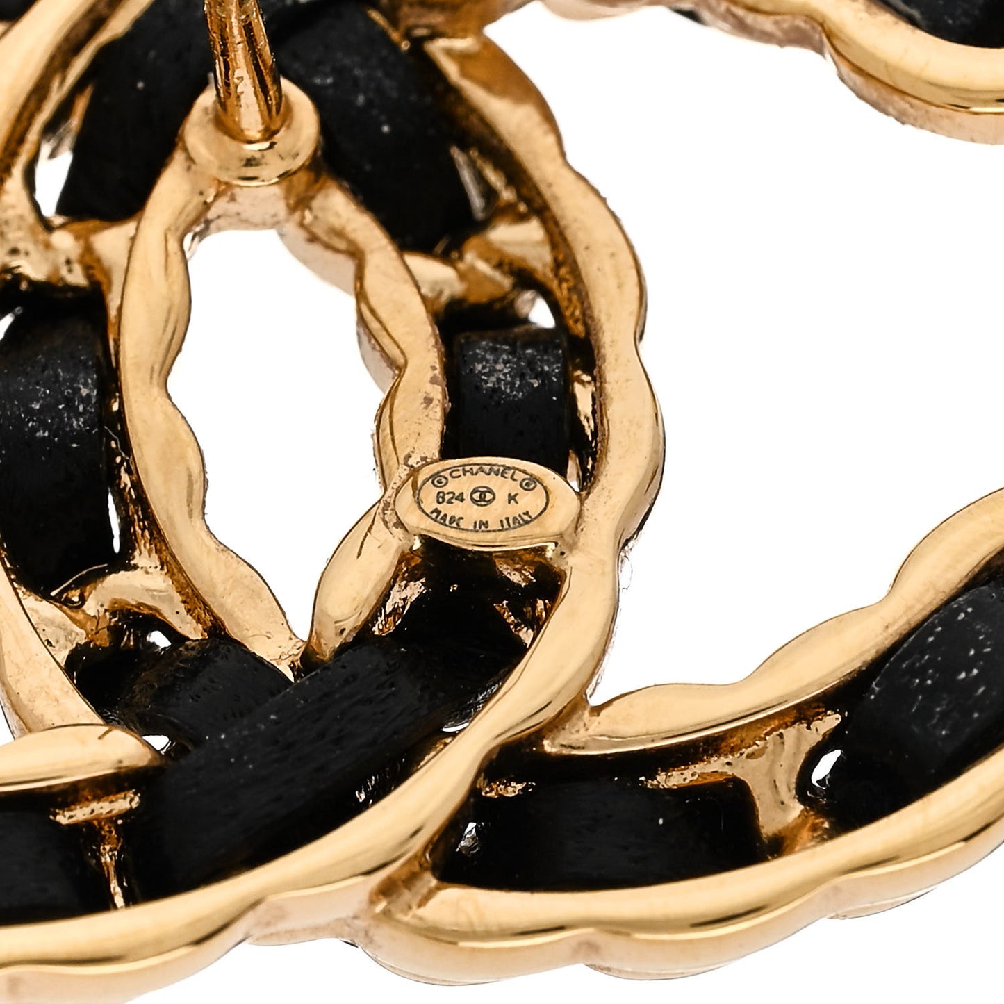 Lambskin CC Chain Earrings Black Gold