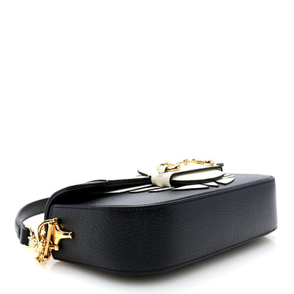 Gucci X ADIDAS Textured Dollar Calfskin Web Small Trefoil Horsebit 1955 Shoulder Bag Black Off White 4 of 10