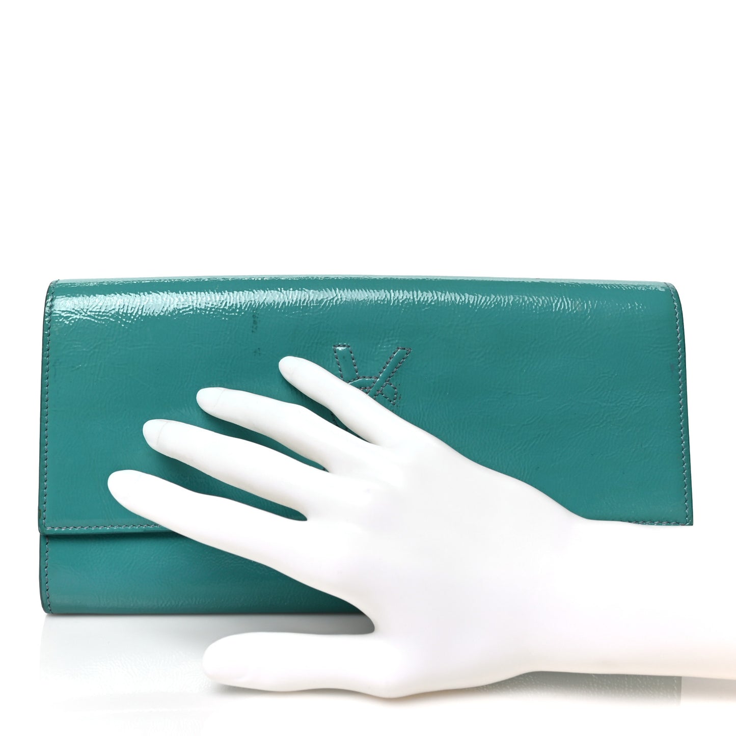 Textured Patent Monogram Small Belle De Jour Clutch Turquoise