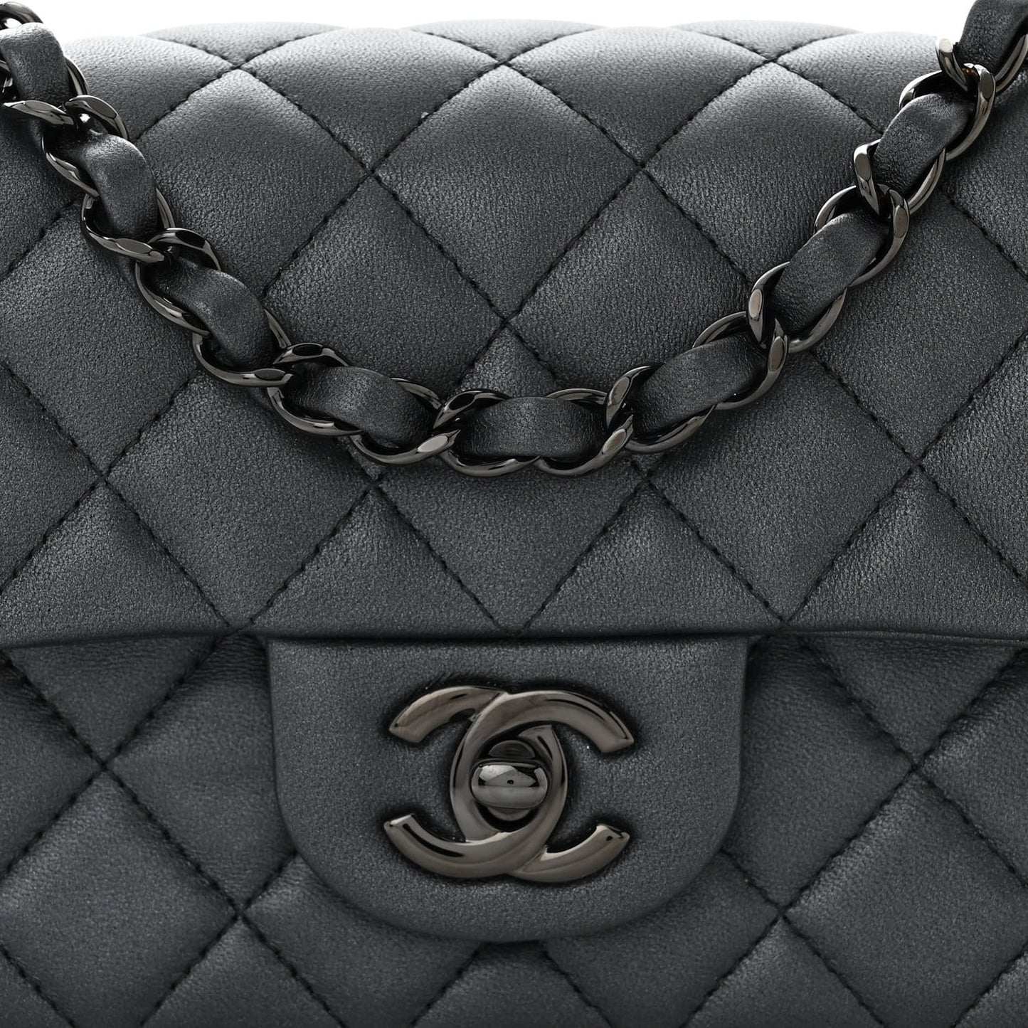 Pearly Lambskin Quilted Mini Rectangular Flap So Black