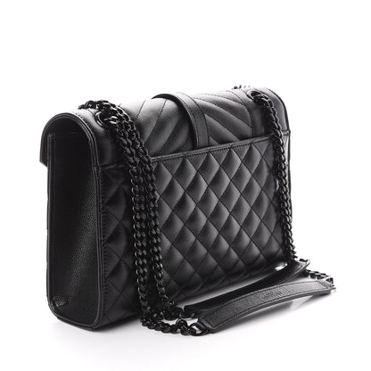 Saint Laurent Grain De Poudre Textured Mixed Matelasse Triquilt Medium Monogram Satchel Black 2 of 8