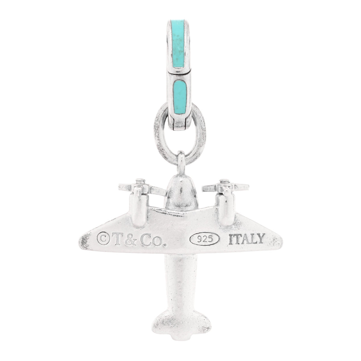Tiffany Sterling Silver Enamel Airplane Oval Clasping Link Charm Blue 3 of 3