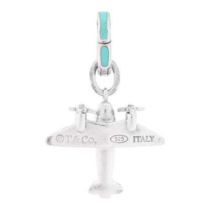 Tiffany Sterling Silver Enamel Airplane Oval Clasping Link Charm Blue 3 of 3