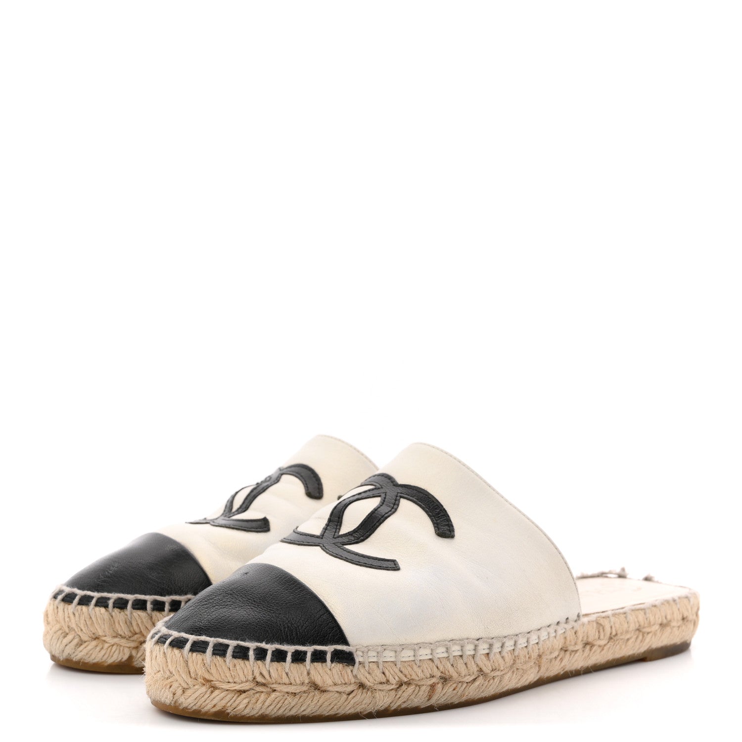 Chanel Iridescent Goatskin CC Espadrille Mules 38 Ivory Black 4 of 12
