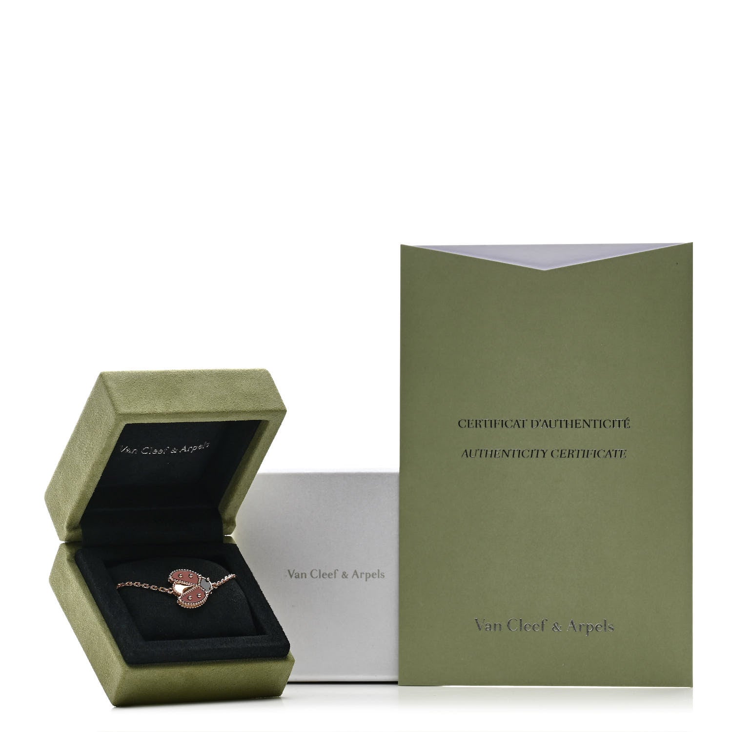 Van Cleef & Arpels 18K Rose Gold Carnelian Onyx Lucky Spring Open Wing Lady Bug Bracelet 5 of 5