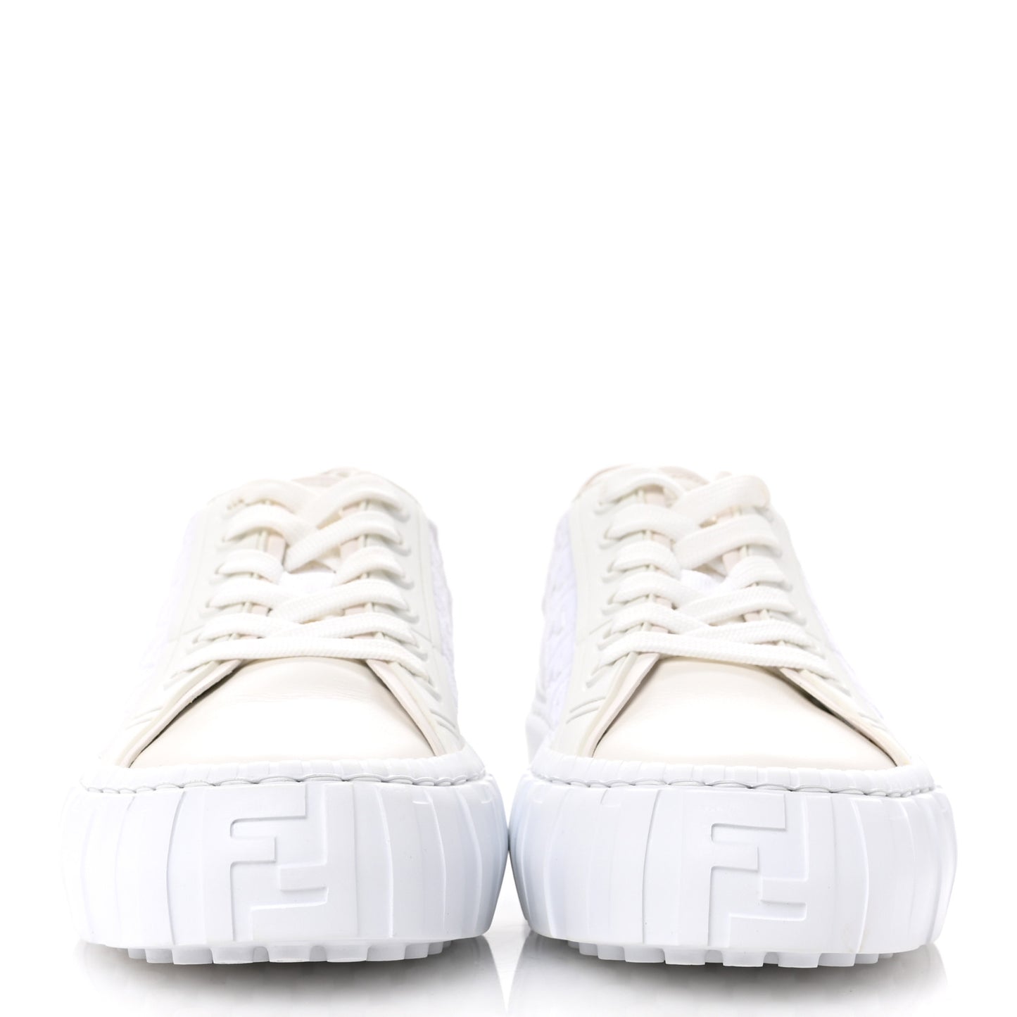 Velvet FF Calfskin Womens Fendi Force Low Top Sneakers 39.5 White