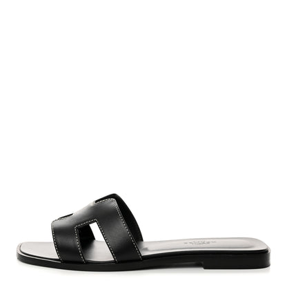 Hermes Box Calfskin Oran Sandals 35.5 Black 1 of 9