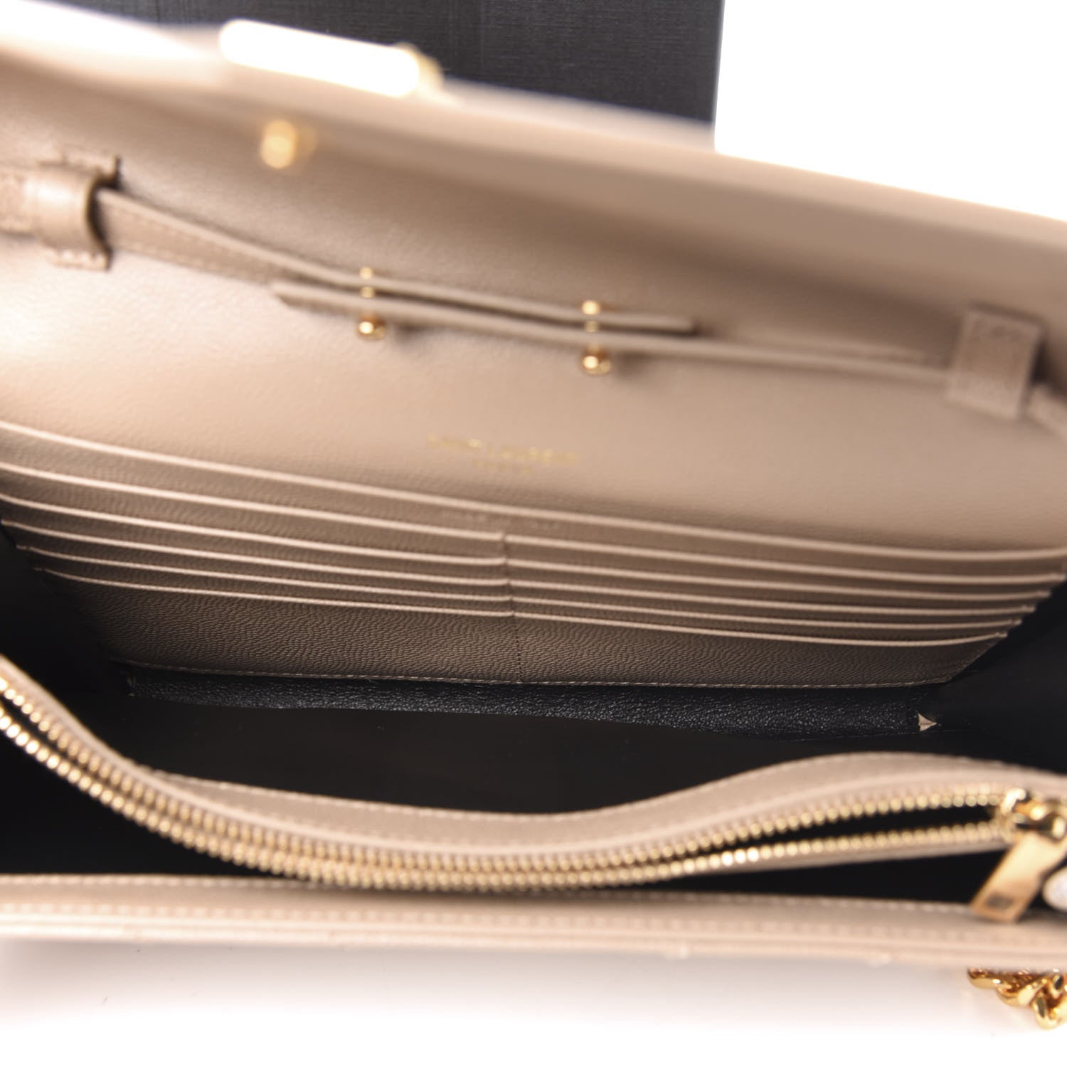Saint Laurent Grain De Poudre Matelasse Chevron Monogram Chain Wallet Dark Beige 5 of 10