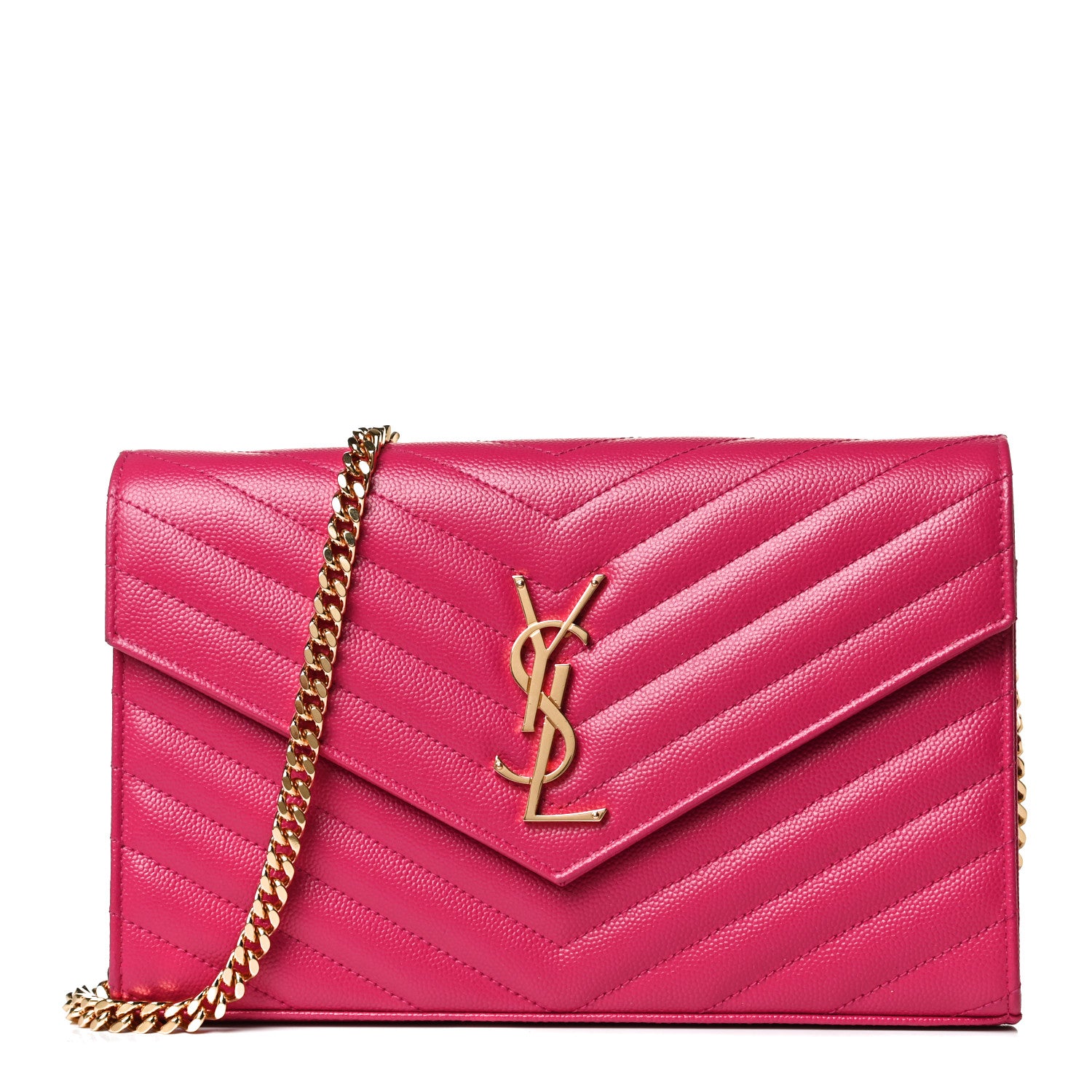 Saint Laurent Grain De Poudre Matelasse Chevron Monogram Chain Wallet Bubblegum 1 of 12