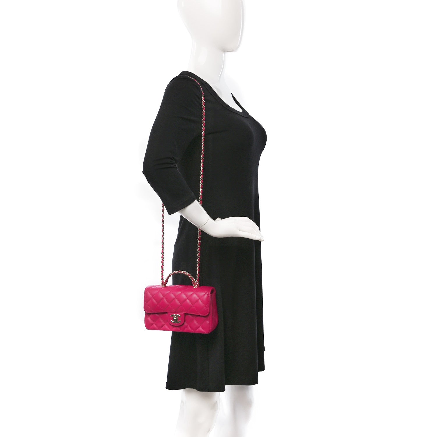 Chanel Lambskin Quilted Mini Crystal Top Handle Rectangular Flap Dark Pink 2 of 9