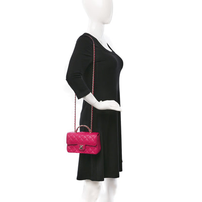 Chanel Lambskin Quilted Mini Crystal Top Handle Rectangular Flap Dark Pink 2 of 9