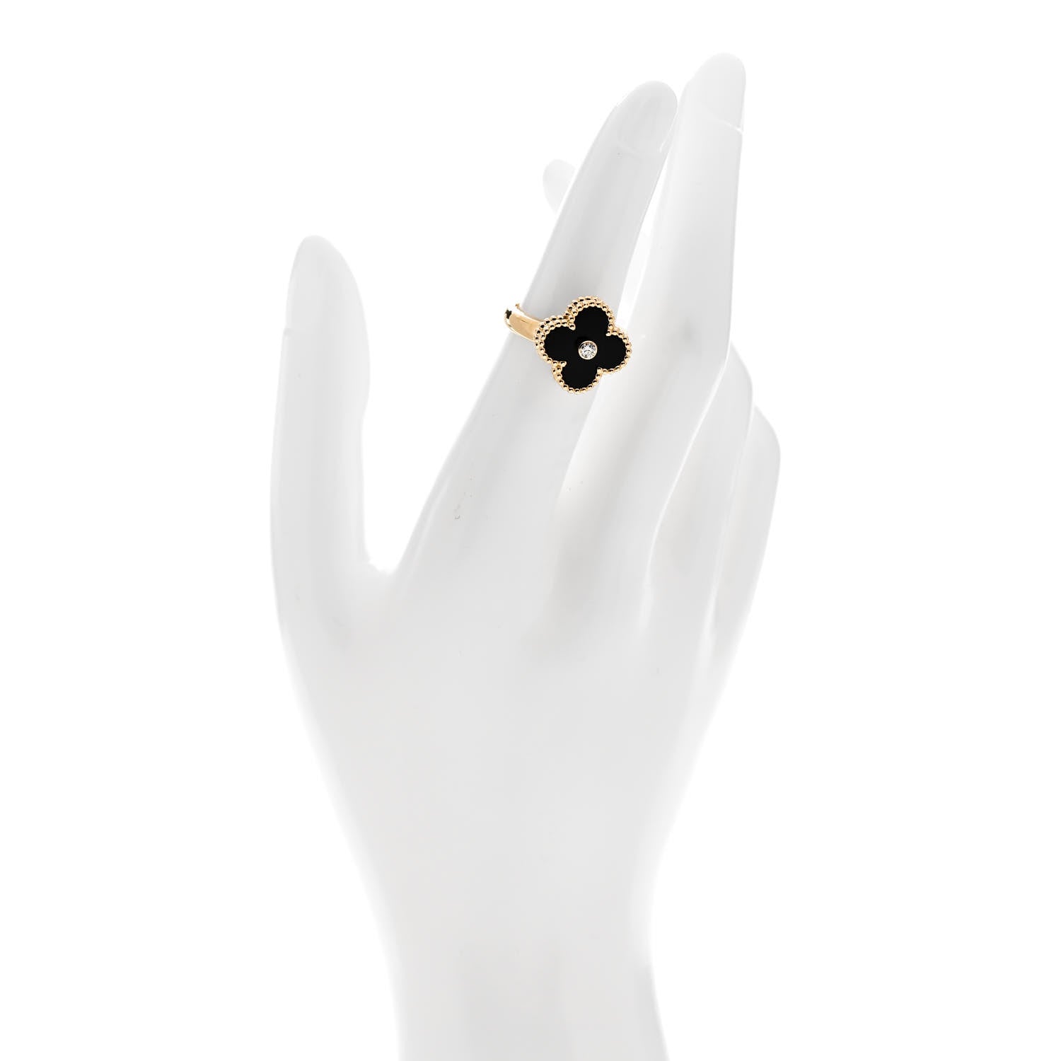 Van Cleef & Arpels 18K Yellow Gold Black Onyx Diamond Vintage Alhambra Ring 50 5.25 2 of 6
