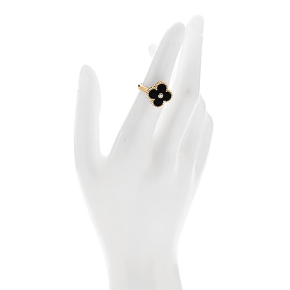 Van Cleef & Arpels 18K Yellow Gold Black Onyx Diamond Vintage Alhambra Ring 50 5.25 2 of 6