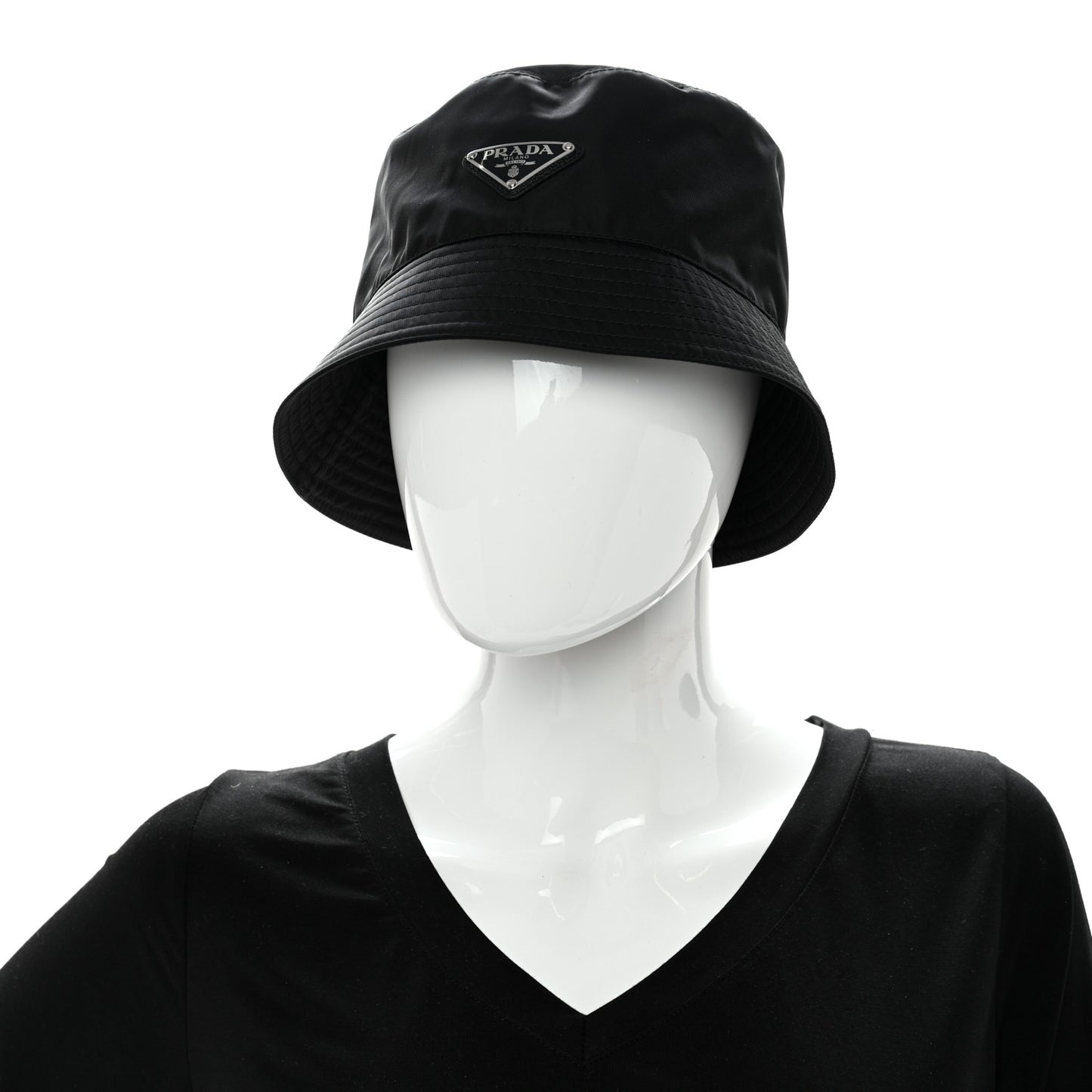 Re-Nylon Metal Triangle Logo Womens Bucket Hat S Black
