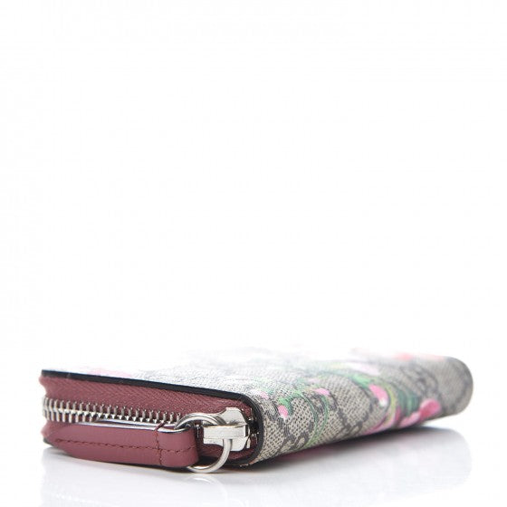 Gucci GG Supreme Monogram Blooms Zip Around Card Case Wallet Beige Multicolor Dry Rose 4 of 8