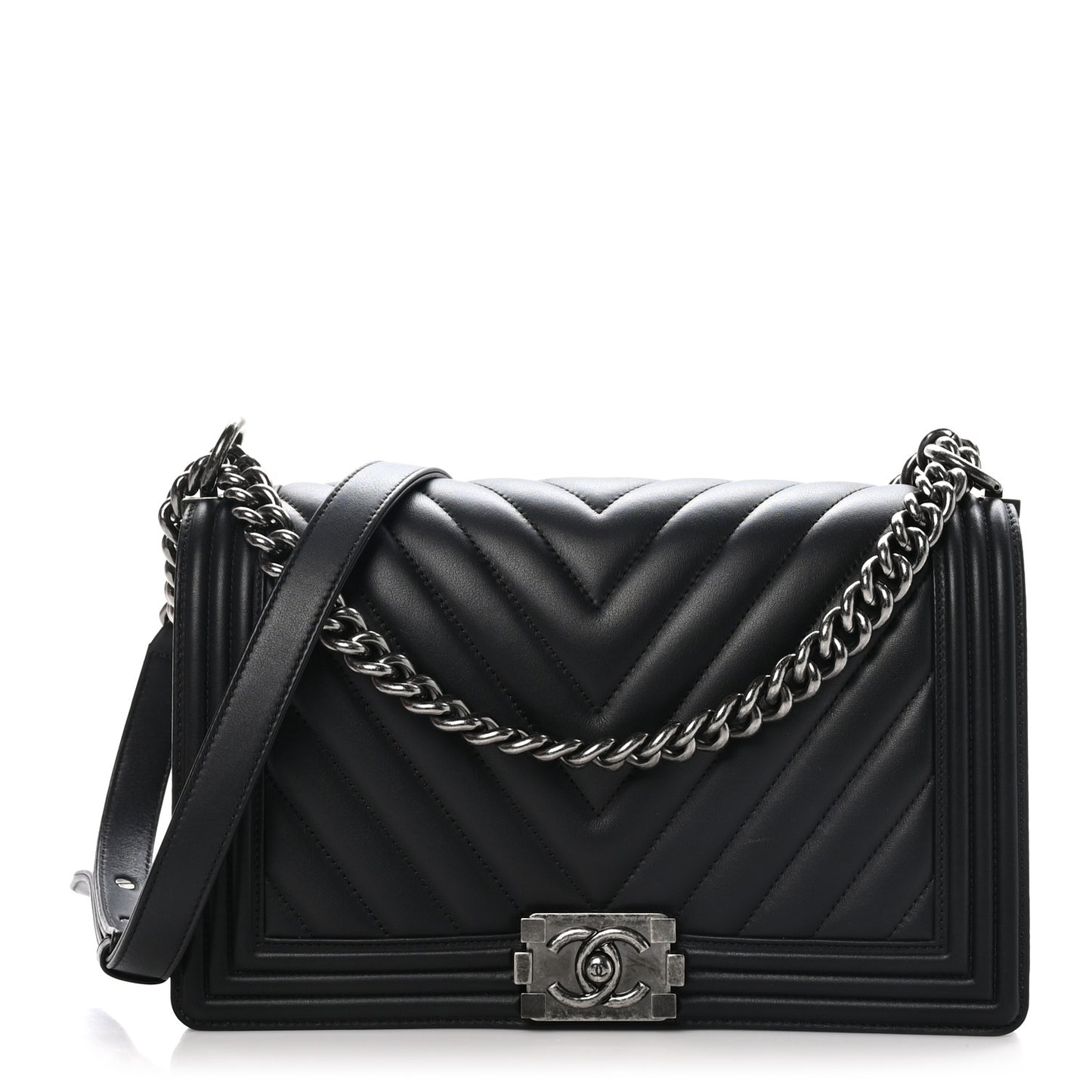 Calfskin Chevron Quilted New Medium Boy Flap Black