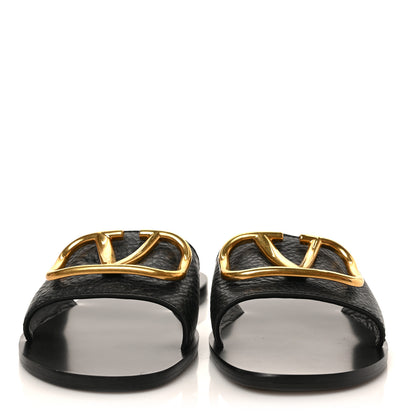 Valentino Garavani Grainy Cowhide Vlogo Flat Slide Sandals 37 Black 2 of 9