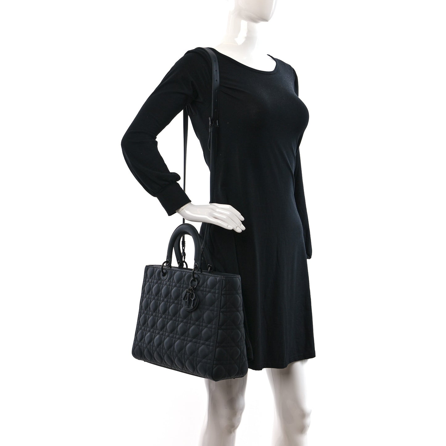 Ultra Matte Calfskin Cannage Large Lady Dior Black