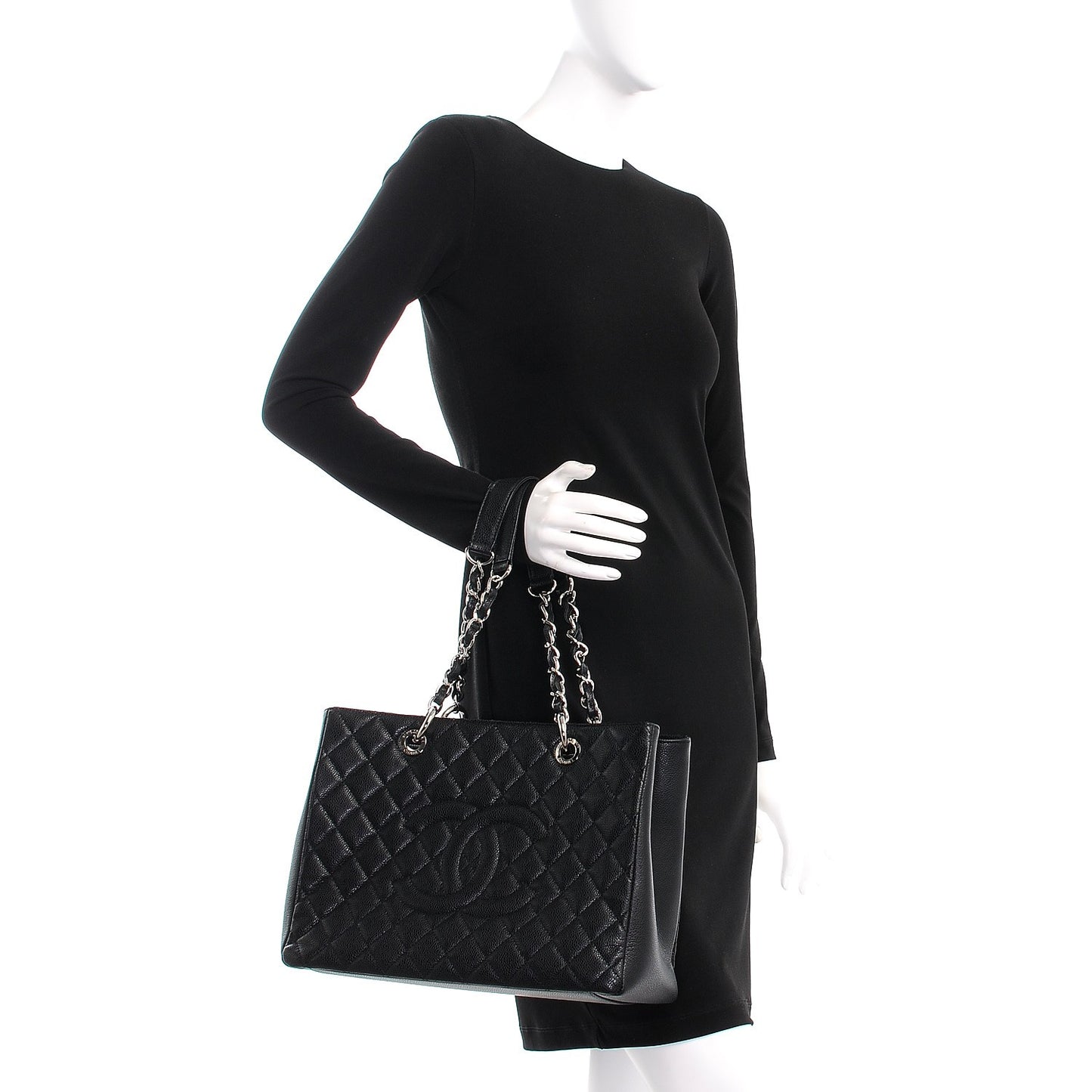 Caviar Quilted Grand Shopping Tote GST Black
