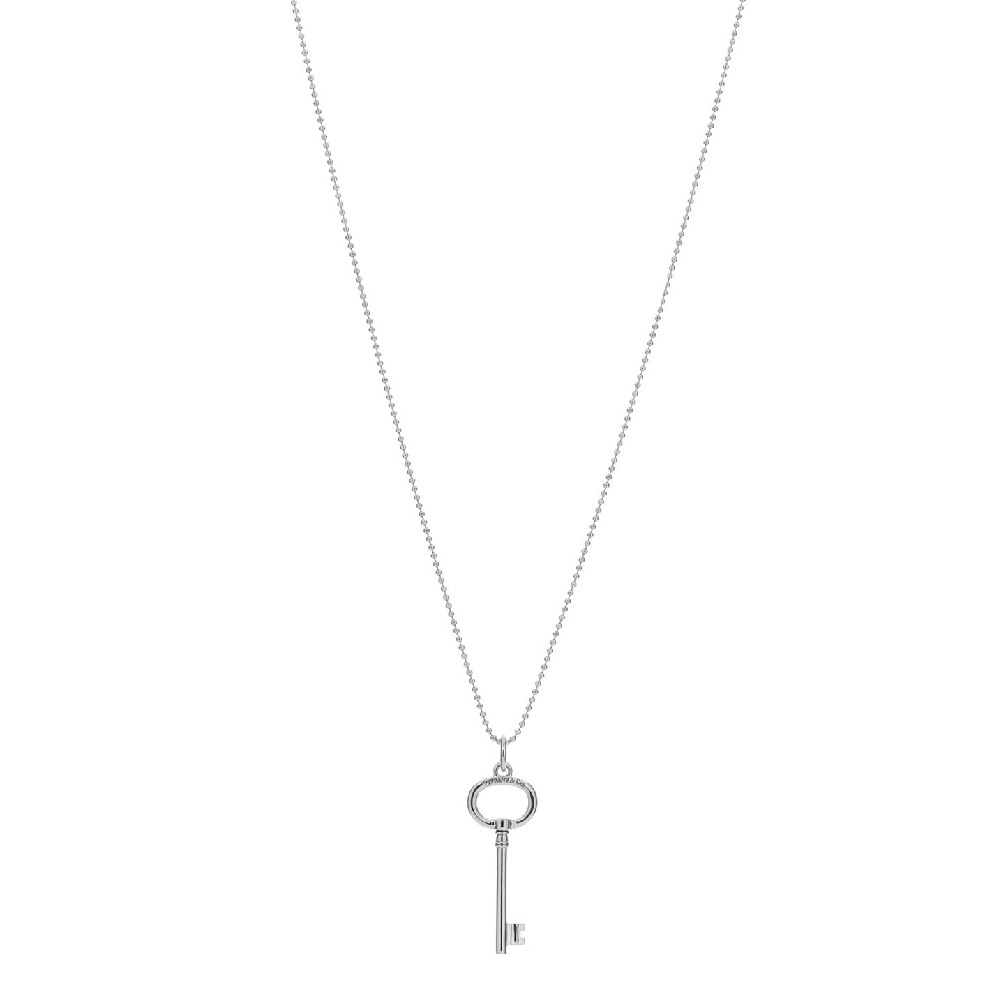 Sterling Silver Small Oval Key Pendant Bead Necklace