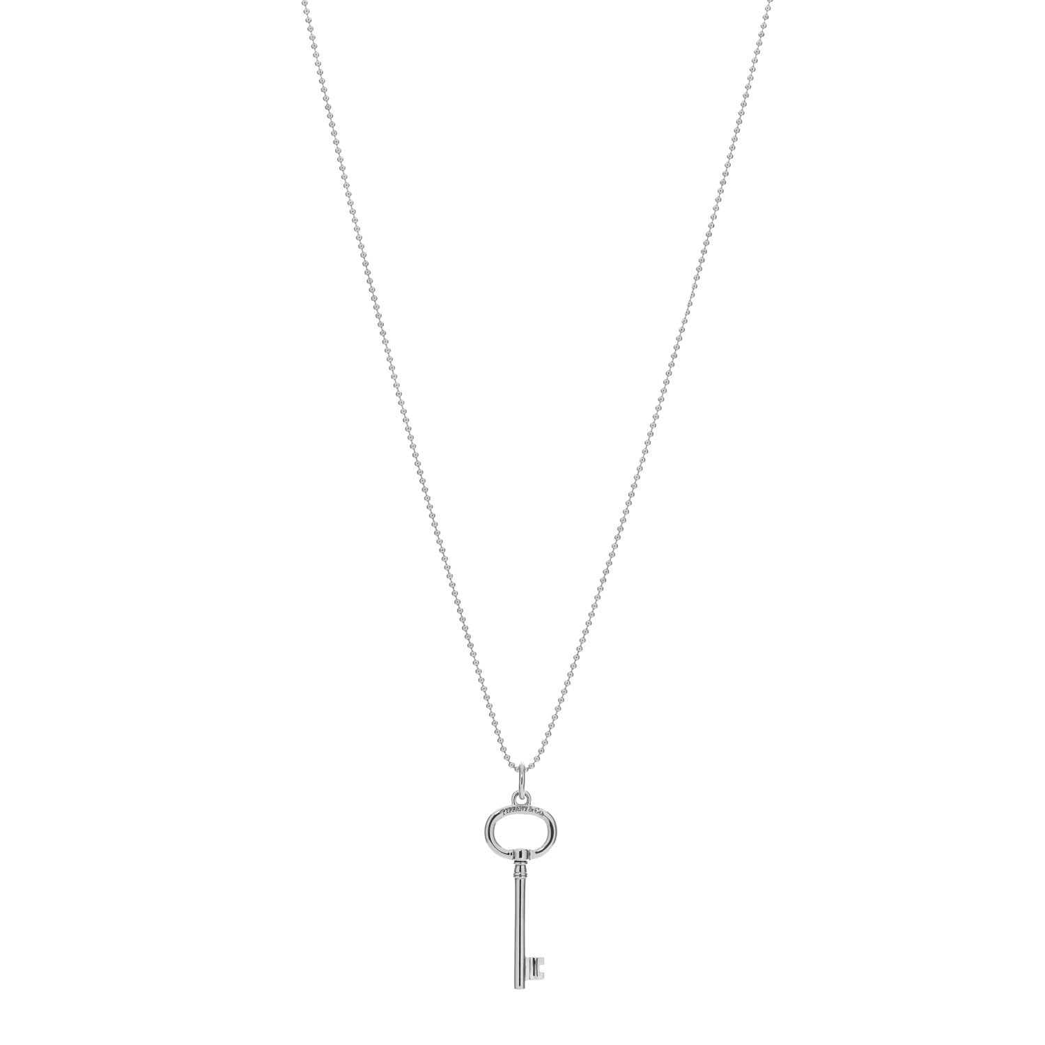 Tiffany Sterling Silver Small Oval Key Pendant Bead Necklace 1 of 4