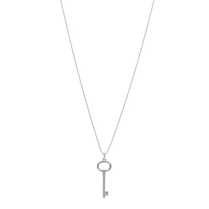Tiffany Sterling Silver Small Oval Key Pendant Bead Necklace 1 of 4