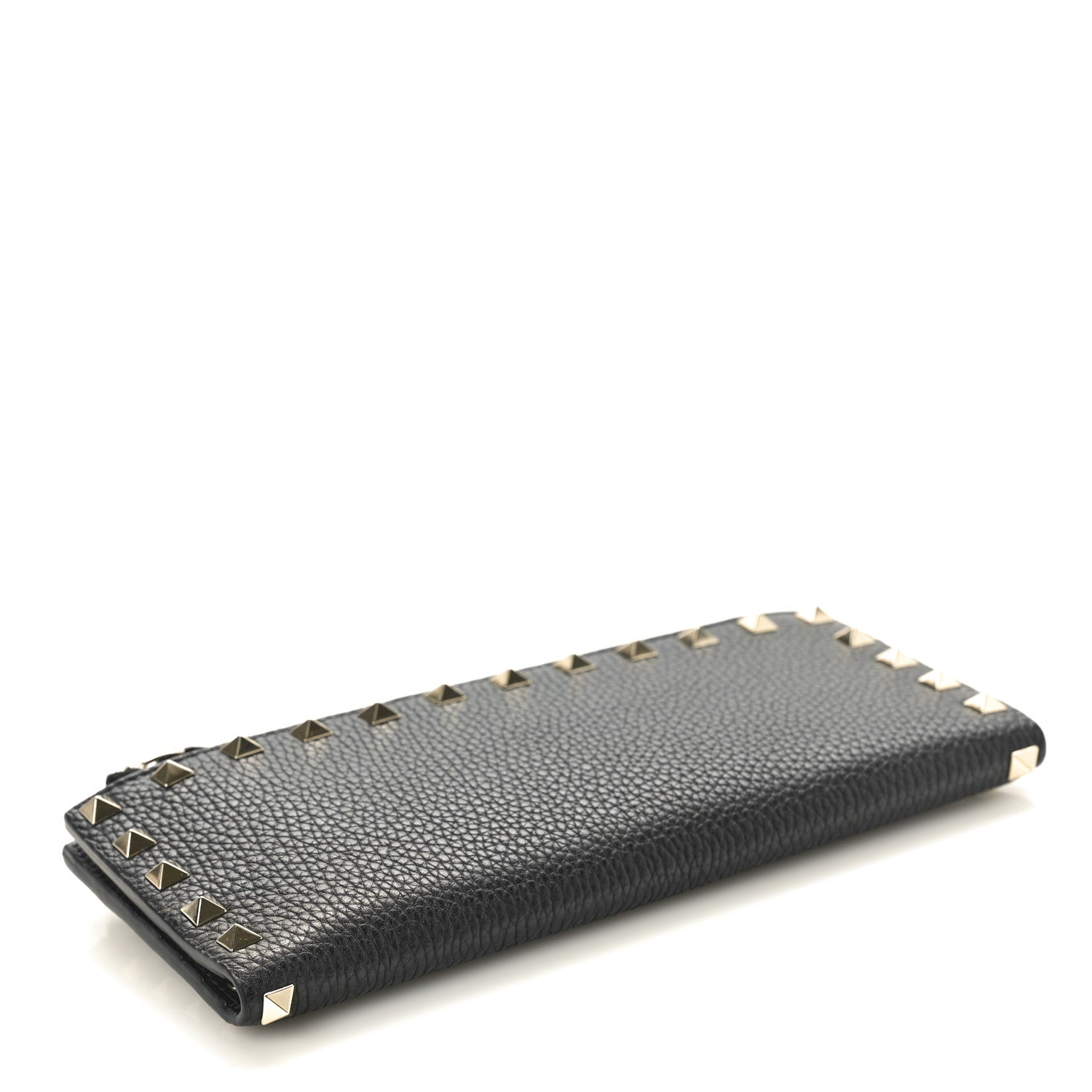 Valentino Garavani Pebbled Calfskin Rockstud Fold Zip Wallet Black 4 of 7