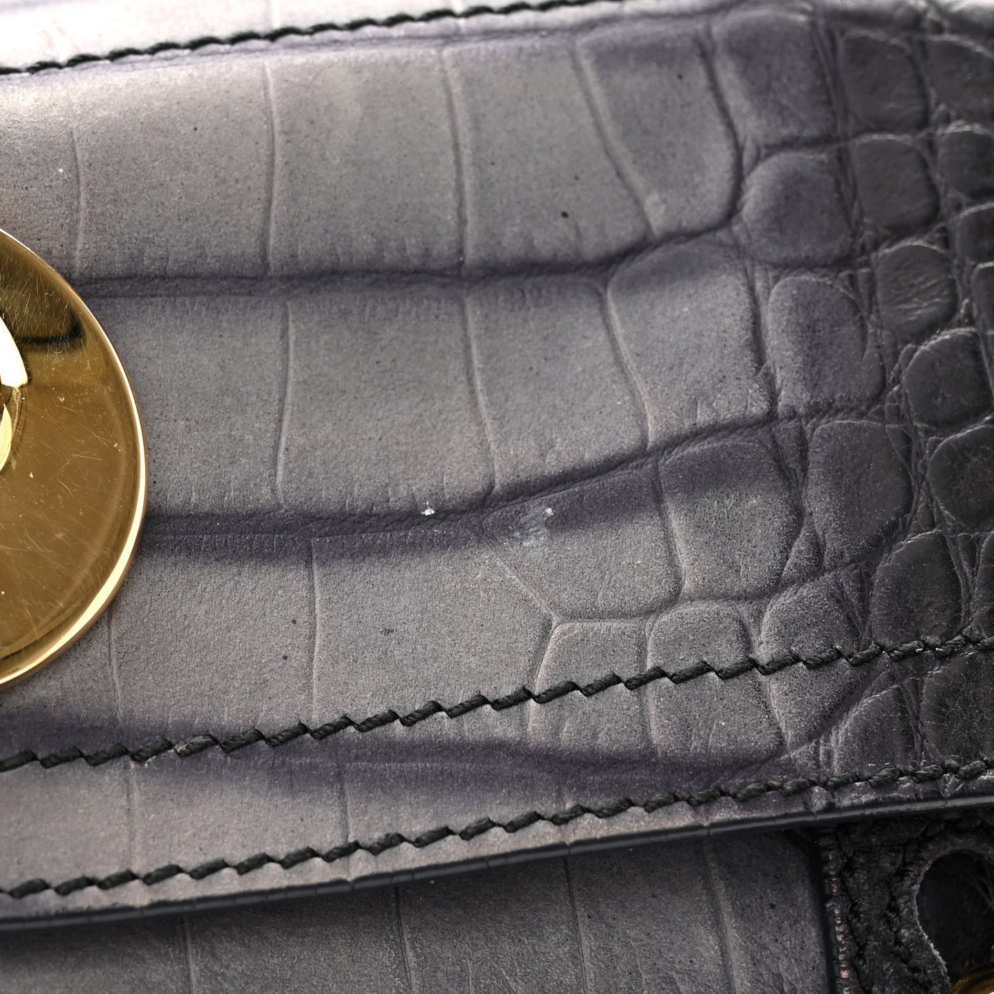 Nubuck Calfskin Crocodile Embossed Small Muse Two Grey