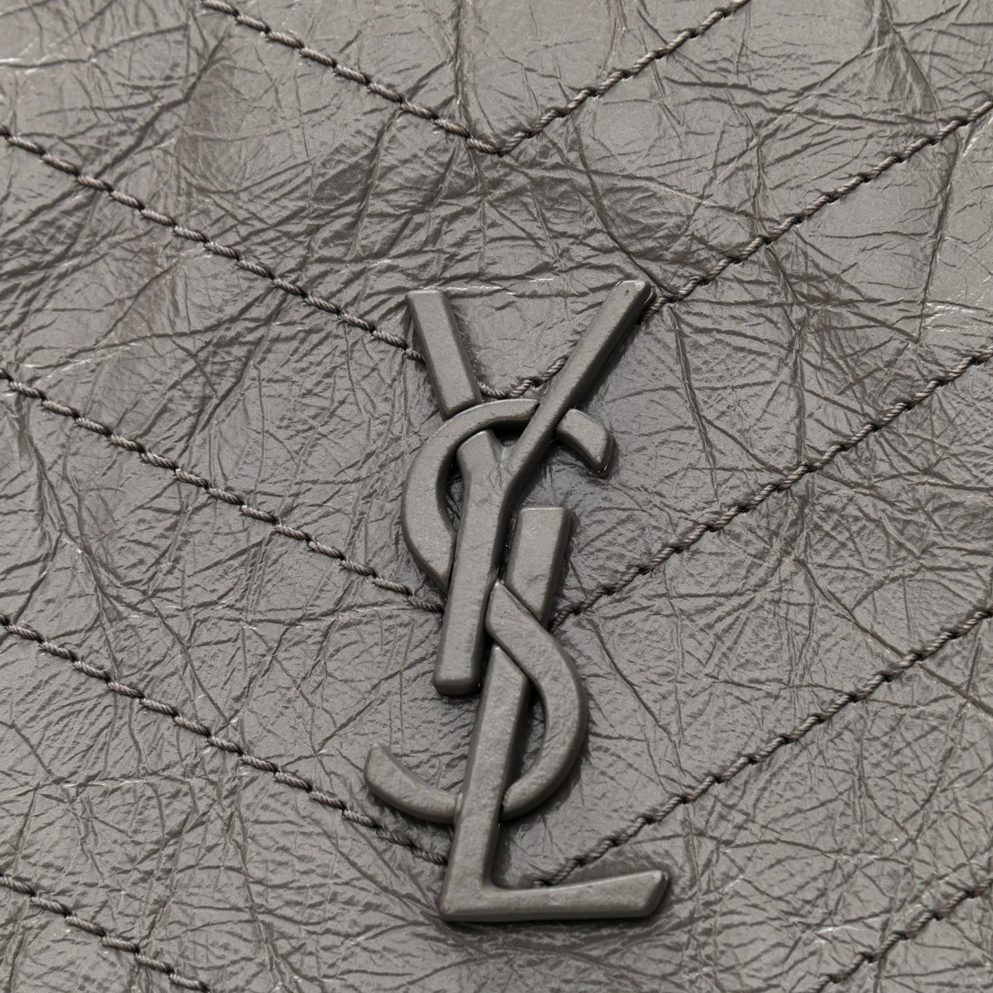 Crinkled Calfskin Matelasse Monogram Medium Niki Chain Satchel Fog