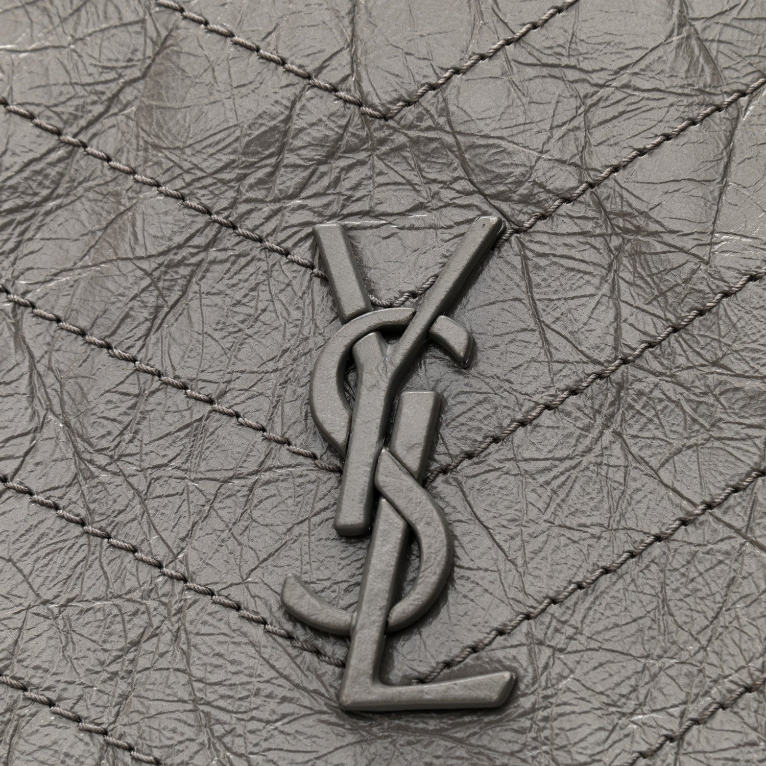 Saint Laurent Crinkled Calfskin Matelasse Monogram Medium Niki Chain Satchel Fog 13 of 13