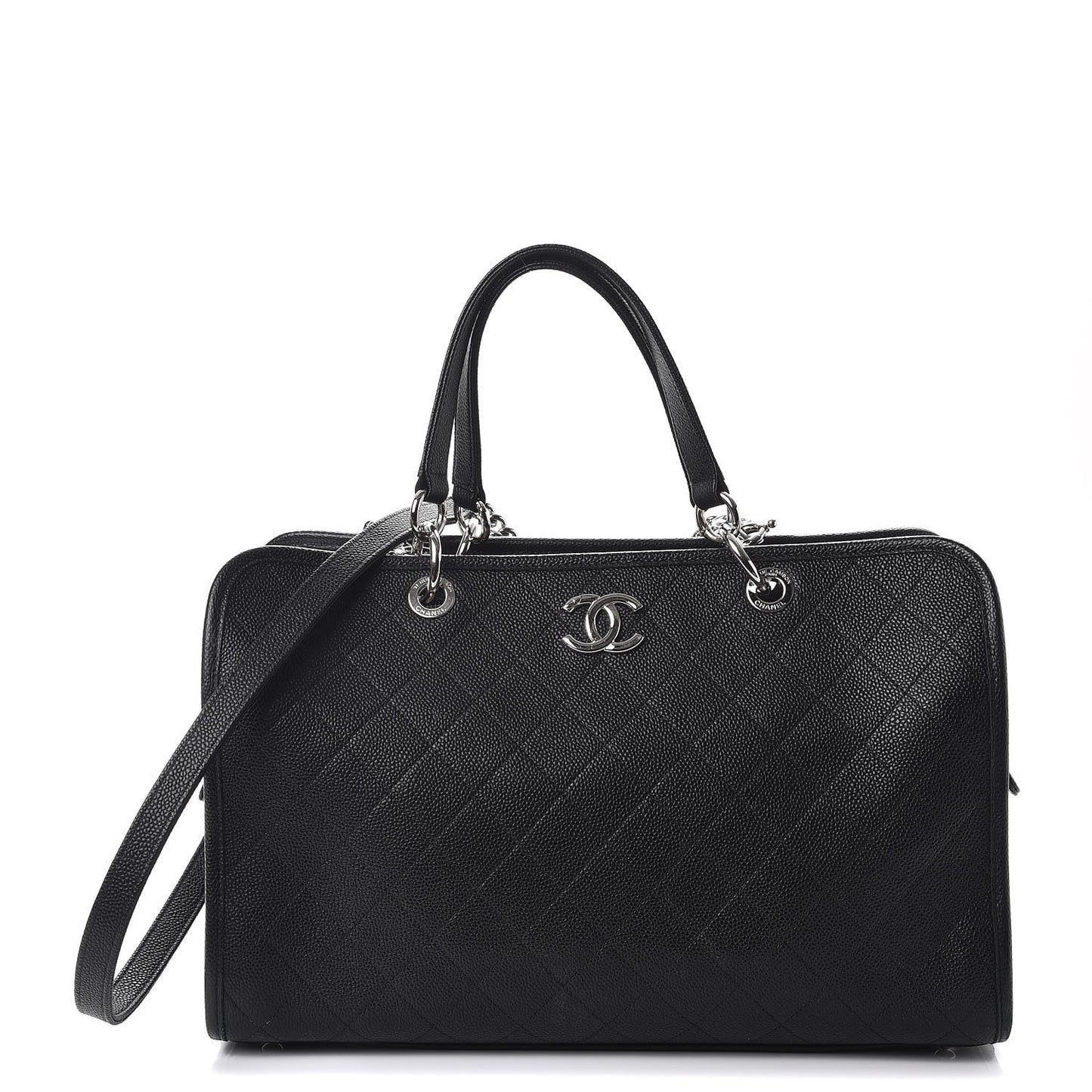 Caviar Stitched Shopping Tote Black
