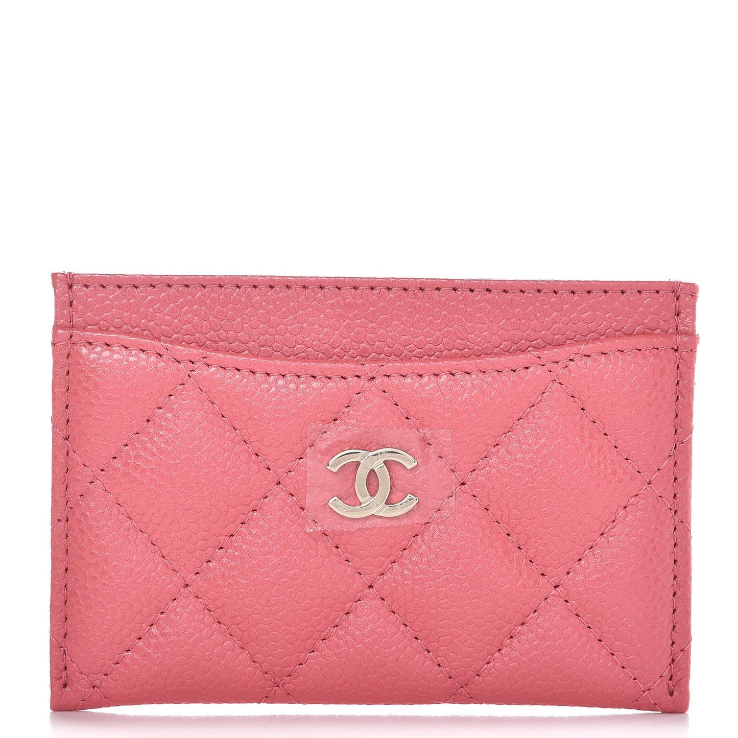 Metallic Caviar Quilted Card Holder Pink