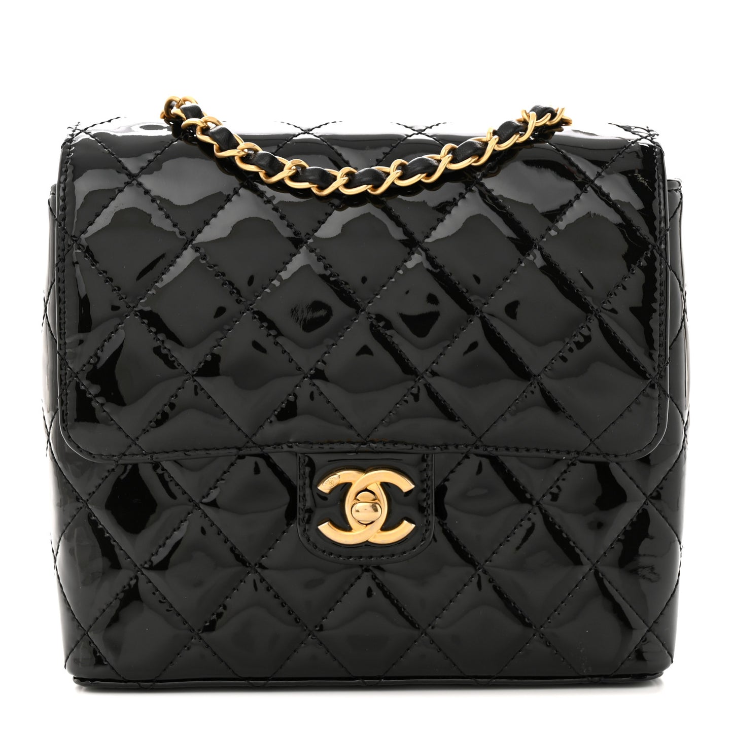 Patent Quilted Small Flap Black