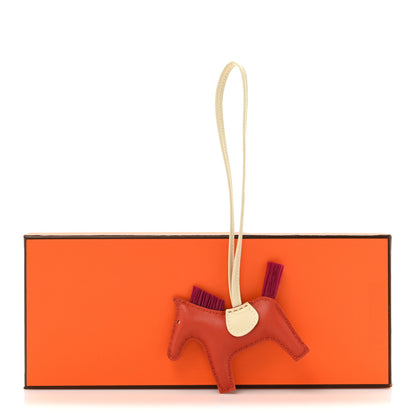 Hermes Milo Lambskin Horse Hair Grigri Rodeo Horse Bag Charm PM Cornaline Craie Magnolia 4 of 4