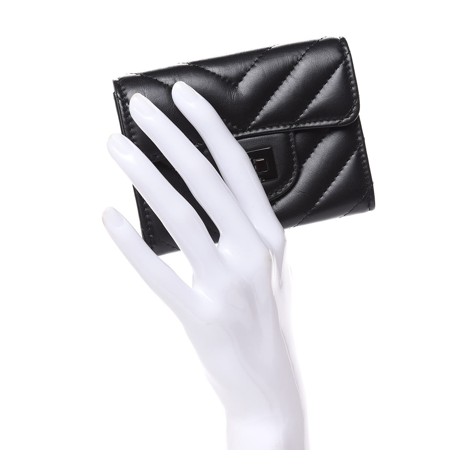 Chanel Aged Calfskin Chevron Quilted Reissue Card Holder Wallet So Black 2 of 8