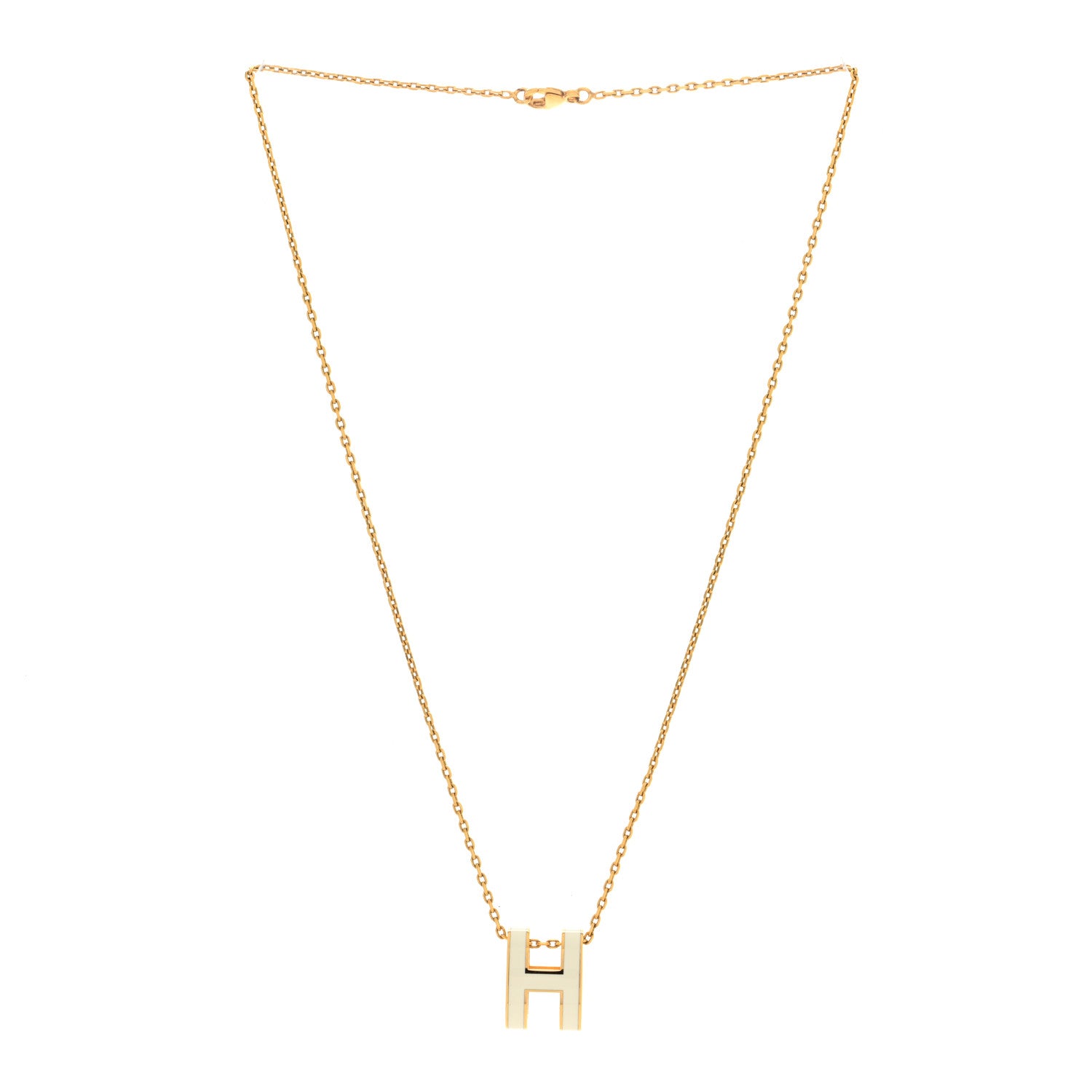 Hermes Lacquered Gold Pop H Pendant Necklace White 3 of 6