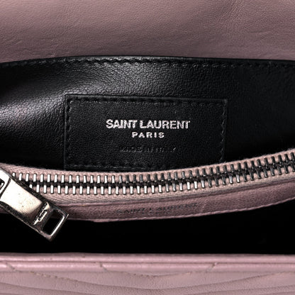 Saint Laurent Sheepskin Matelasse Chevron Monogram Medium College Bag Rose Poudre 10 of 19