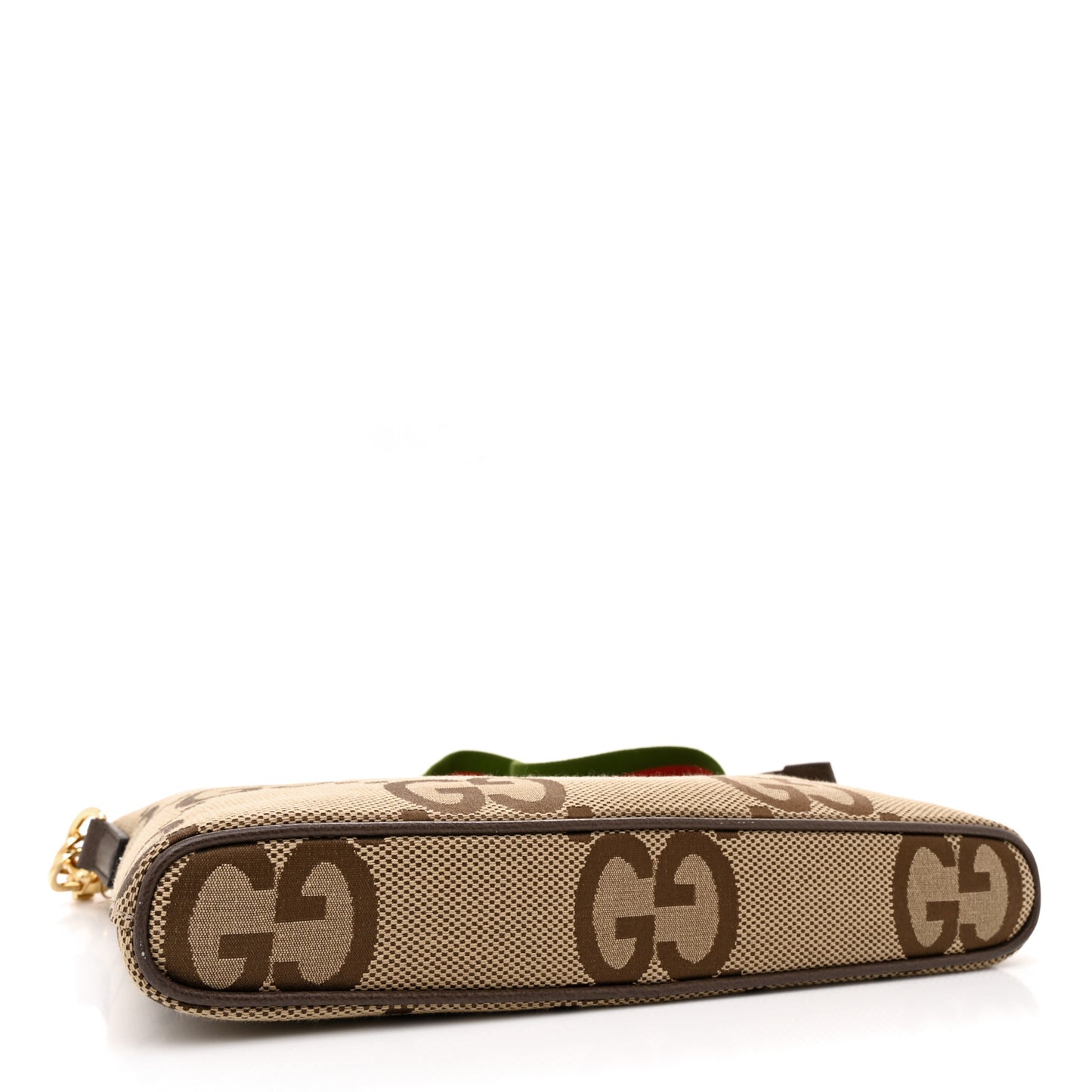 Monogram Jumbo GG Textured Dollar Calfskin Web Wristlet Messenger Bag Camel Ebony New Acero