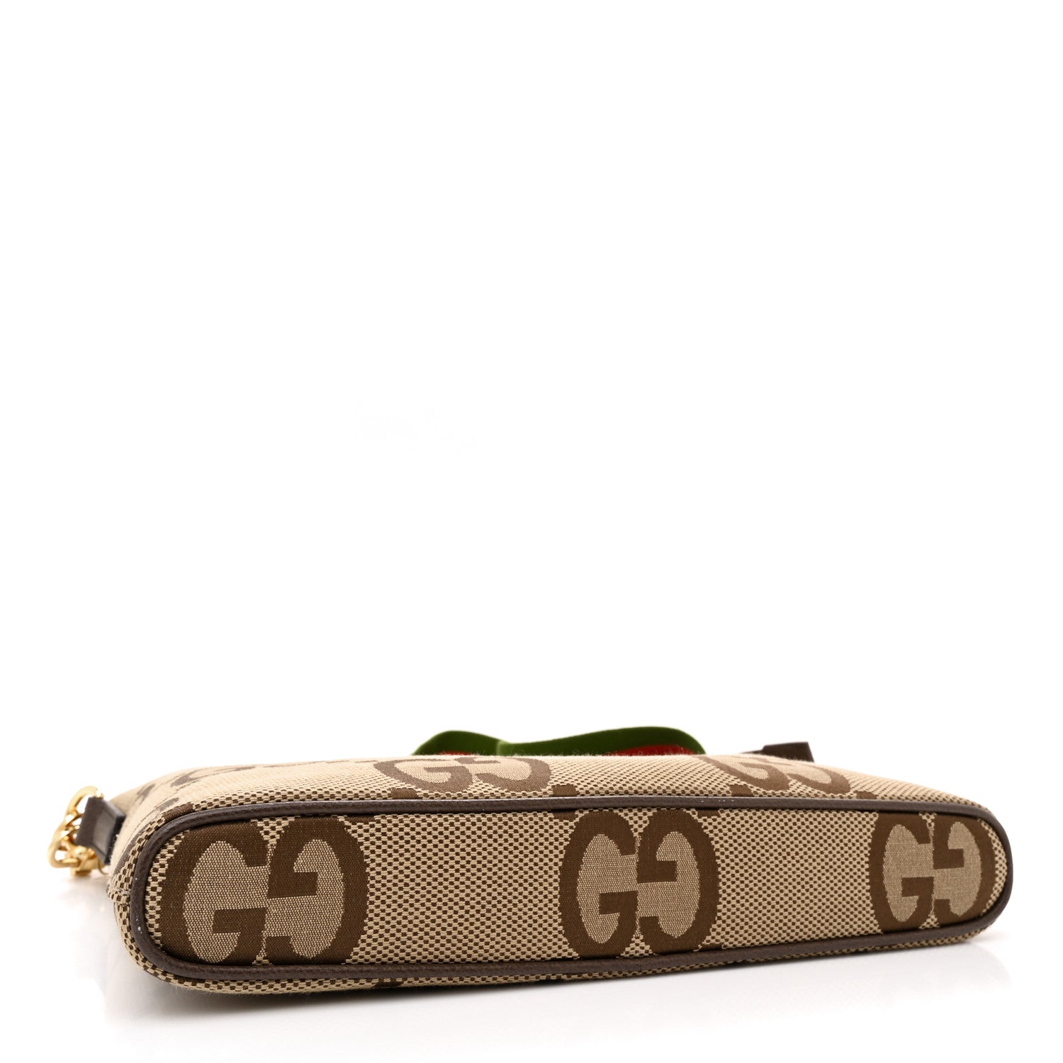 Gucci Monogram Jumbo GG Textured Dollar Calfskin Web Wristlet Messenger Bag Camel Ebony New Acero 4 of 11
