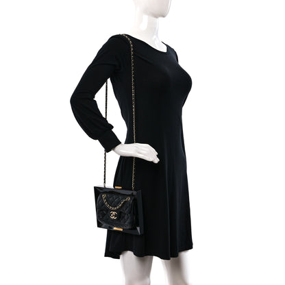 Chanel Plexiglass Lambskin Framed Flap Bag Clutch Black 2 of 14