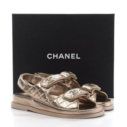 Chanel Iridescent Lambskin Quilted Velcro Dad Sandals 38 Light Bronze 9 of 9