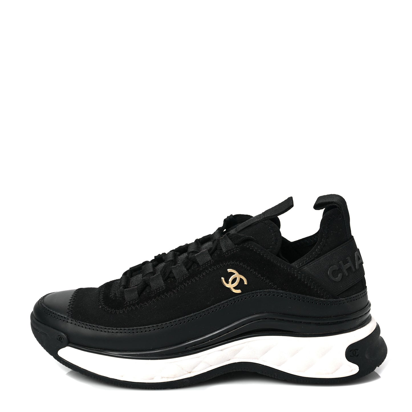 Velvet Calfskin Mixed Fibers CC Sneakers 36.5 Black