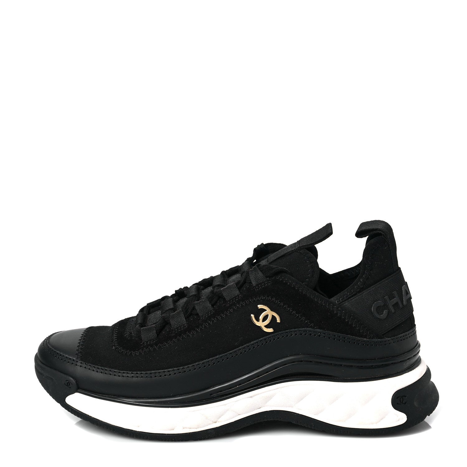 Chanel Velvet Calfskin Mixed Fibers CC Sneakers 36.5 Black 1 of 8