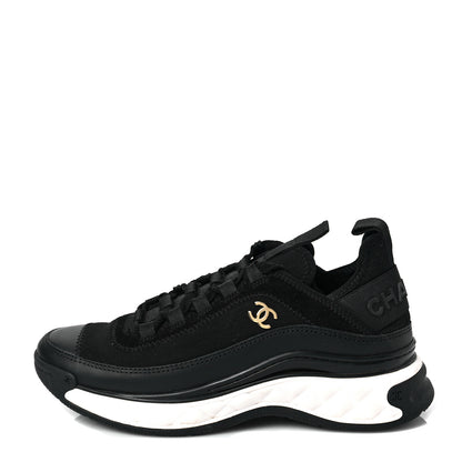 Chanel Velvet Calfskin Mixed Fibers CC Sneakers 36.5 Black 1 of 8