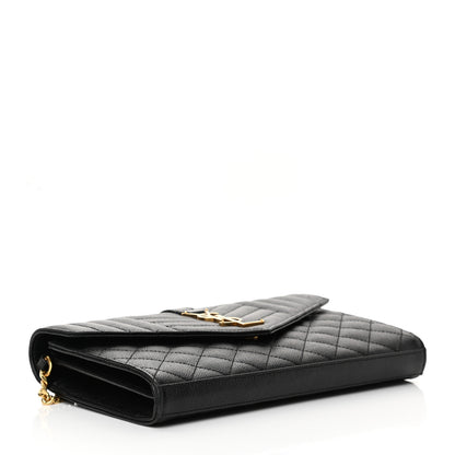 Saint Laurent Grain De Poudre Mixed Matelasse Triquilt Monogram Chain Wallet Black 7 of 23
